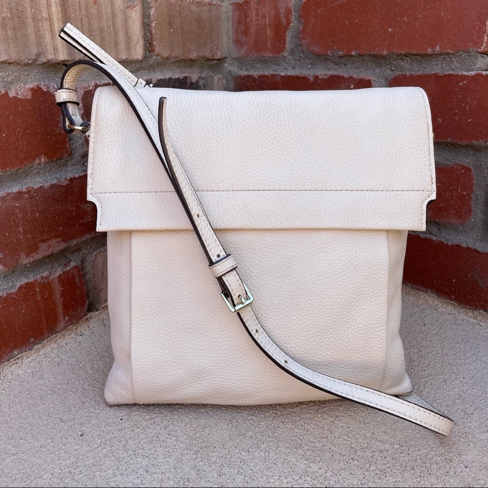 Vince Camuto Genuine Leather “Min” Crossbody in Birch White